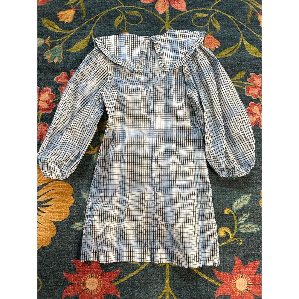 GANNI Blue Seersucker Checkered Collared Mini Dress Size EU 36 / US 4 - Picture 6 of 9
